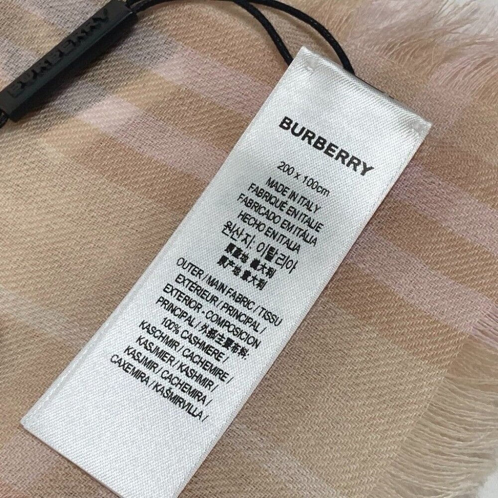 BURBERRY check logo Stole/Shawl fringe Scarf Cashmere Pink/Beige - Picture 2 of 7